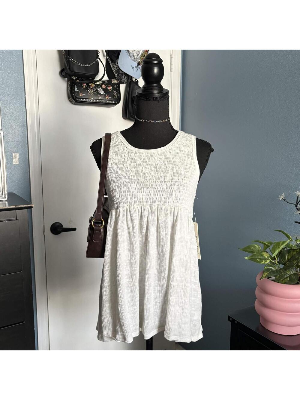 white smocked babydoll tank top